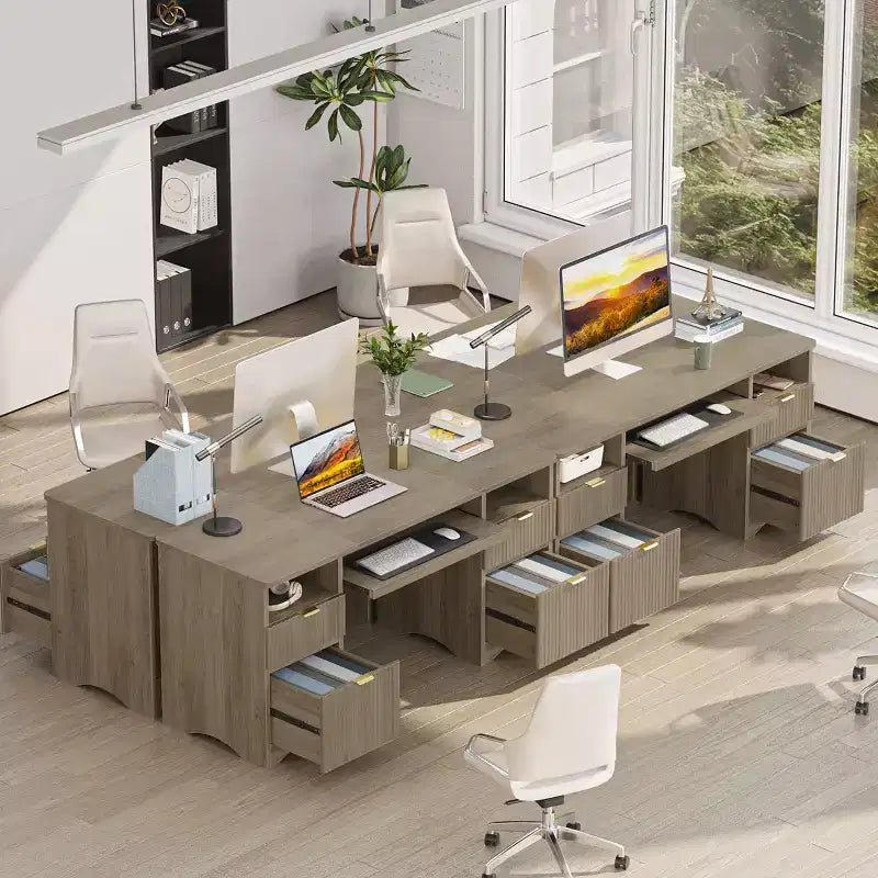 Scrivania da ufficio direzionale Bestier 59'' con cassetti, scrivania per computer con vassoio per tastiera, workstation da scrittura per ufficio e casa con ripiani aperti