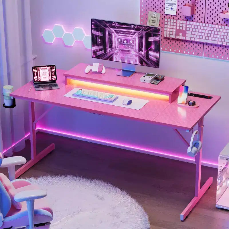 Scrivania da Gaming Bestier da 52 pollici con ciabatta e supporto per monitor a LED per ufficio domestico