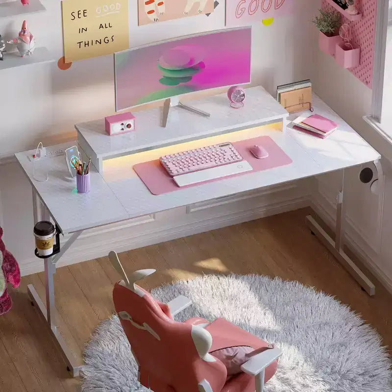 Scrivania da Gaming Bestier da 52 pollici con ciabatta e supporto per monitor a LED per ufficio domestico
