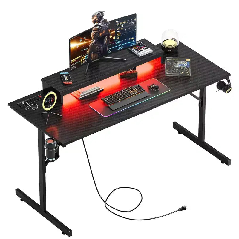 Scrivania da Gaming Bestier da 52 pollici con ciabatta e supporto per monitor a LED per ufficio domestico
