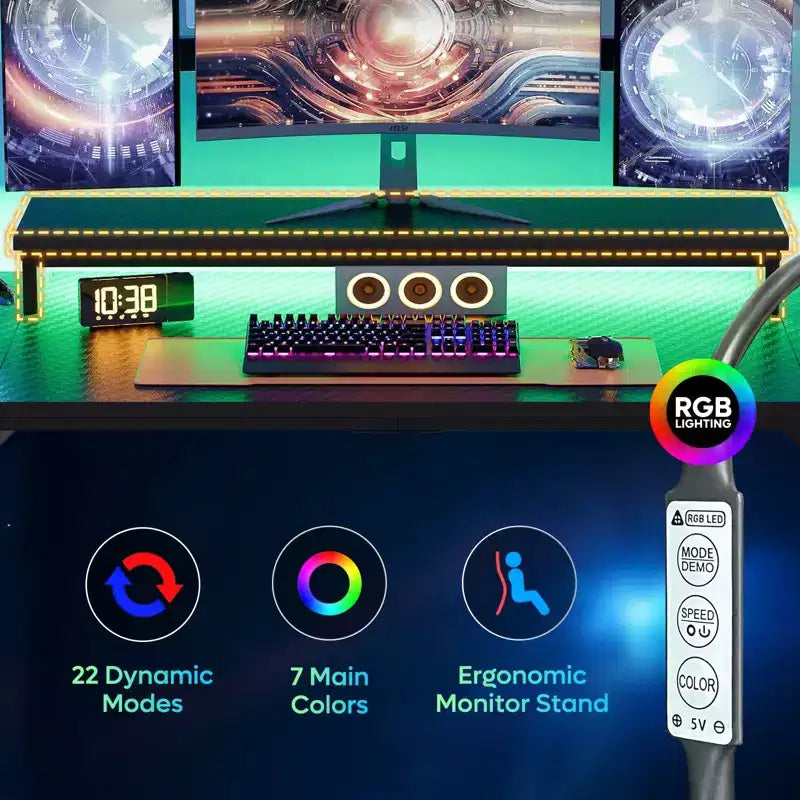 Scrivania da Gaming Bestier da 52 pollici con ciabatta e supporto per monitor a LED per ufficio domestico