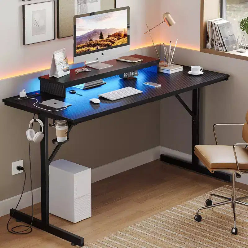 Scrivania da Gaming Bestier da 52 pollici con ciabatta e supporto per monitor a LED per ufficio domestico