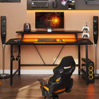 Bestier 63 Scrivania da gaming con luce LED e supporto per monitor, scrivania per computer con portabicchieri e gancio per cuffie, workstation da gamer moderna per ufficio domestico, nero