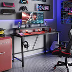 Bestier 63 Scrivania da gaming con luce LED e supporto per monitor, scrivania per computer con portabicchieri e gancio per cuffie, workstation da gamer moderna per ufficio domestico, nero