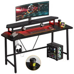 Bestier 63 Scrivania da gaming con luce LED e supporto per monitor, scrivania per computer con portabicchieri e gancio per cuffie, workstation da gamer moderna per ufficio domestico, nero