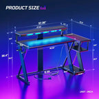 Bestier Bureau Gamer en Forme de L de 105,6 cm/144,8 cm avec Support Moniteur et Prise de Courant, Bureau d'Angle d'Ordinateur LED avec Porte-Gobelet et Support Manette