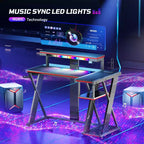 Bestier Bureau Gamer en Forme de L de 105,6 cm/144,8 cm avec Support Moniteur et Prise de Courant, Bureau d'Angle d'Ordinateur LED avec Porte-Gobelet et Support Manette