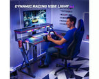 Bestier Bureau Gamer en Forme de L de 105,6 cm/144,8 cm avec Support Moniteur et Prise de Courant, Bureau d'Angle d'Ordinateur LED avec Porte-Gobelet et Support Manette