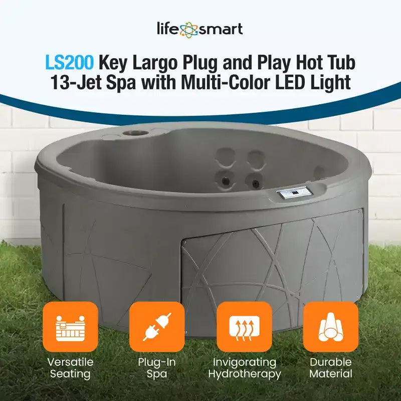 Spa de 4 places LifeSmart, bain à remous extérieur avec couverture et lumières LED, circulaire, taupe - Machine de spa hors sol avec accessoires pour la maison et l'usage personnel