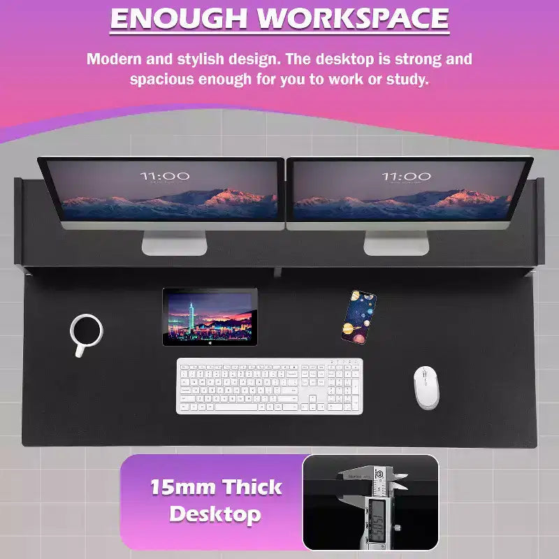BestMassage Bureau d'ordinateur de 43 pouces avec tiroirs, support de clavier, support d'unité centrale, bureau de jeu, noir