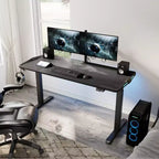 Bureau de gaming debout avec éclairage RGB, 165 cm L x 70 cm P x 74-123 cm H