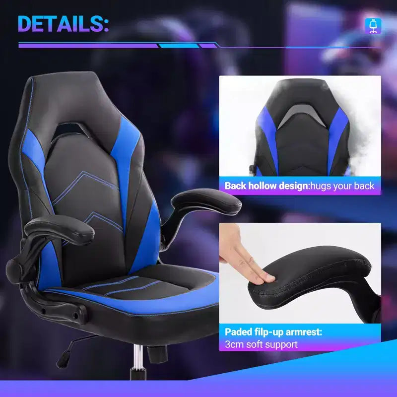 Chaise de jeu Bestier, chaise pivotante d'ordinateur en cuir PU avec soutien lombaire, dossier réglable et accoudoir rabattable pour chaise de bureau à domicile