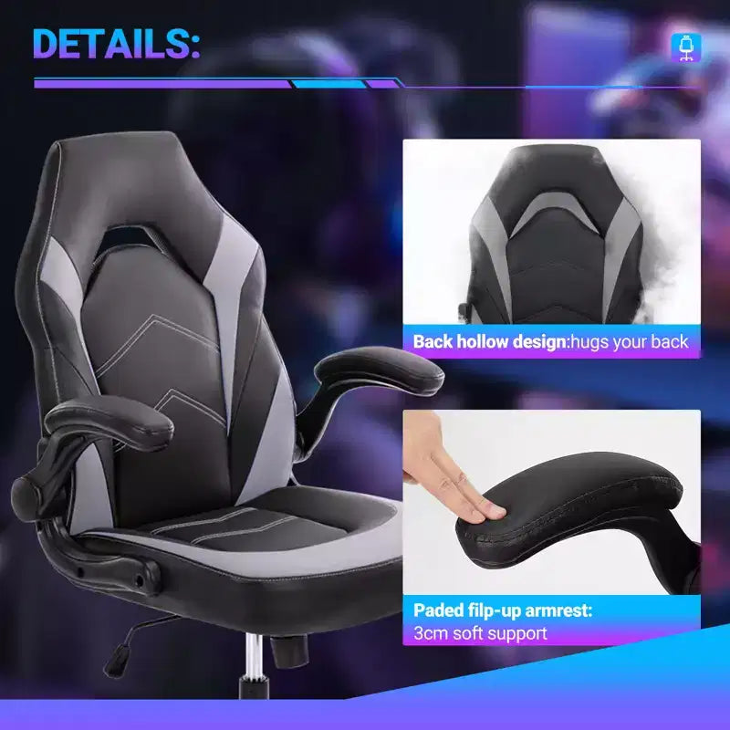 Chaise de jeu Bestier, chaise pivotante d'ordinateur en cuir PU avec soutien lombaire, dossier réglable et accoudoir rabattable pour chaise de bureau à domicile