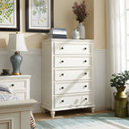 Commode classique en bois blanc à 5 tiroirs