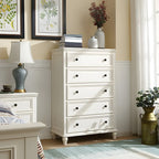 Commode classique en bois blanc à 5 tiroirs