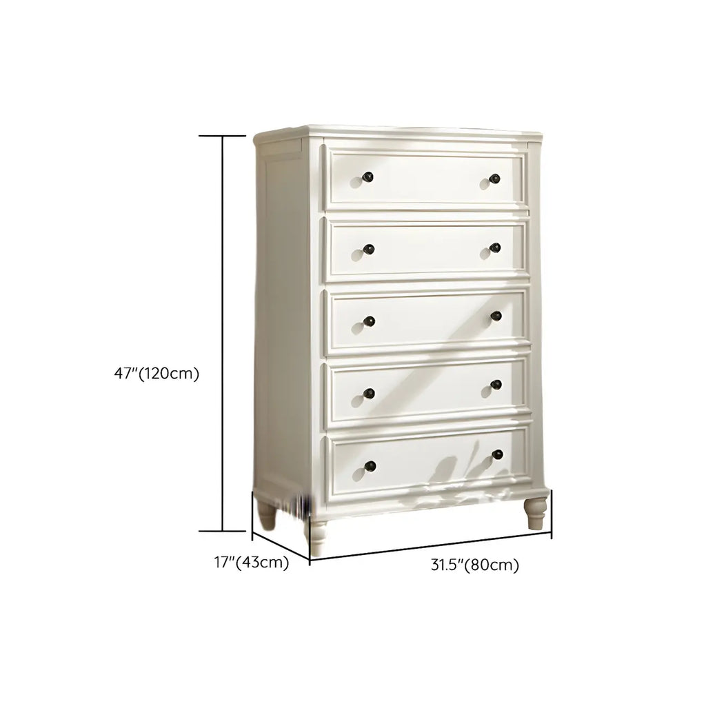 Commode classique en bois blanc à 5 tiroirs