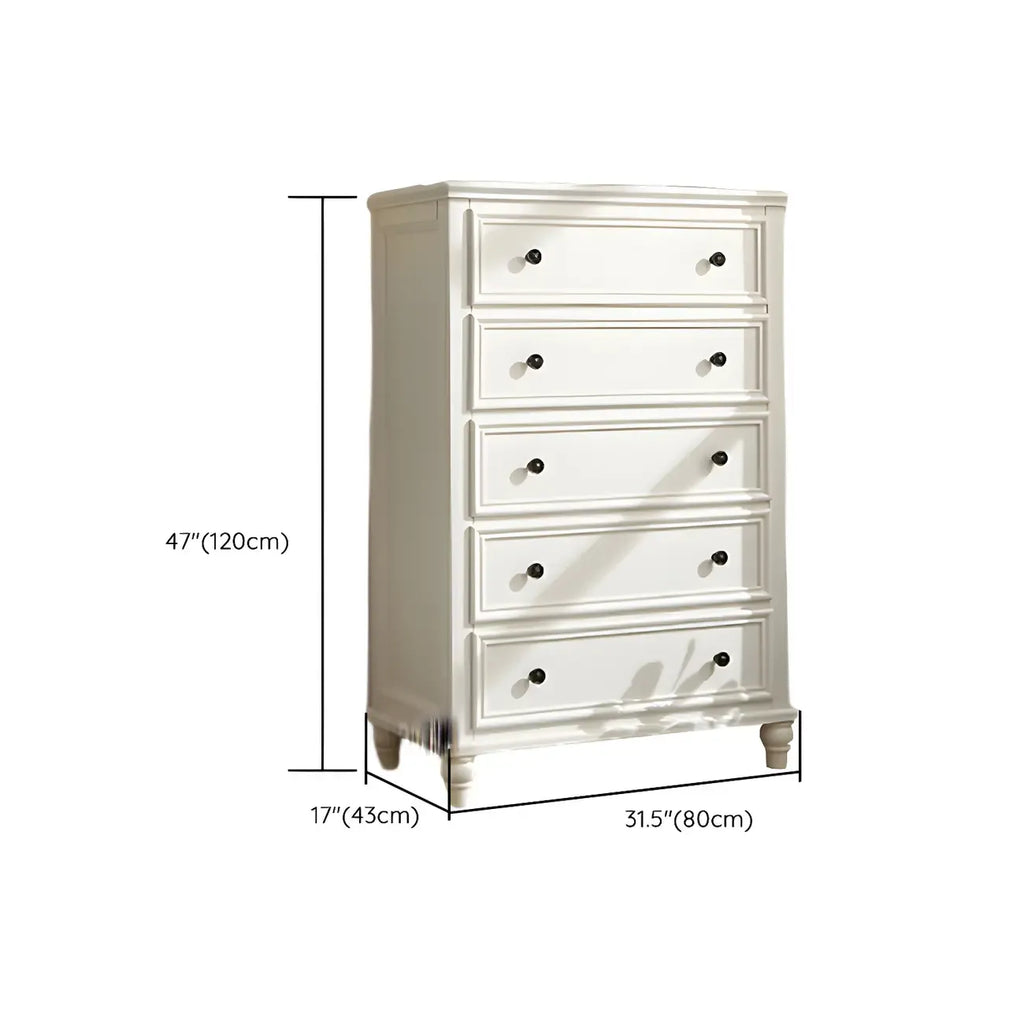 Commode classique en bois blanc à 5 tiroirs