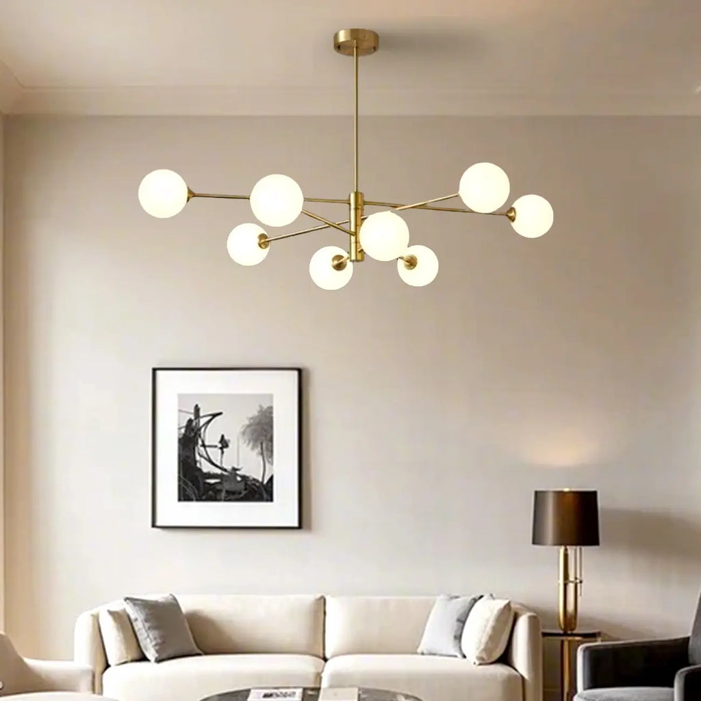 Lustre Sputnik moderne à 8 lumières en verre et globes
