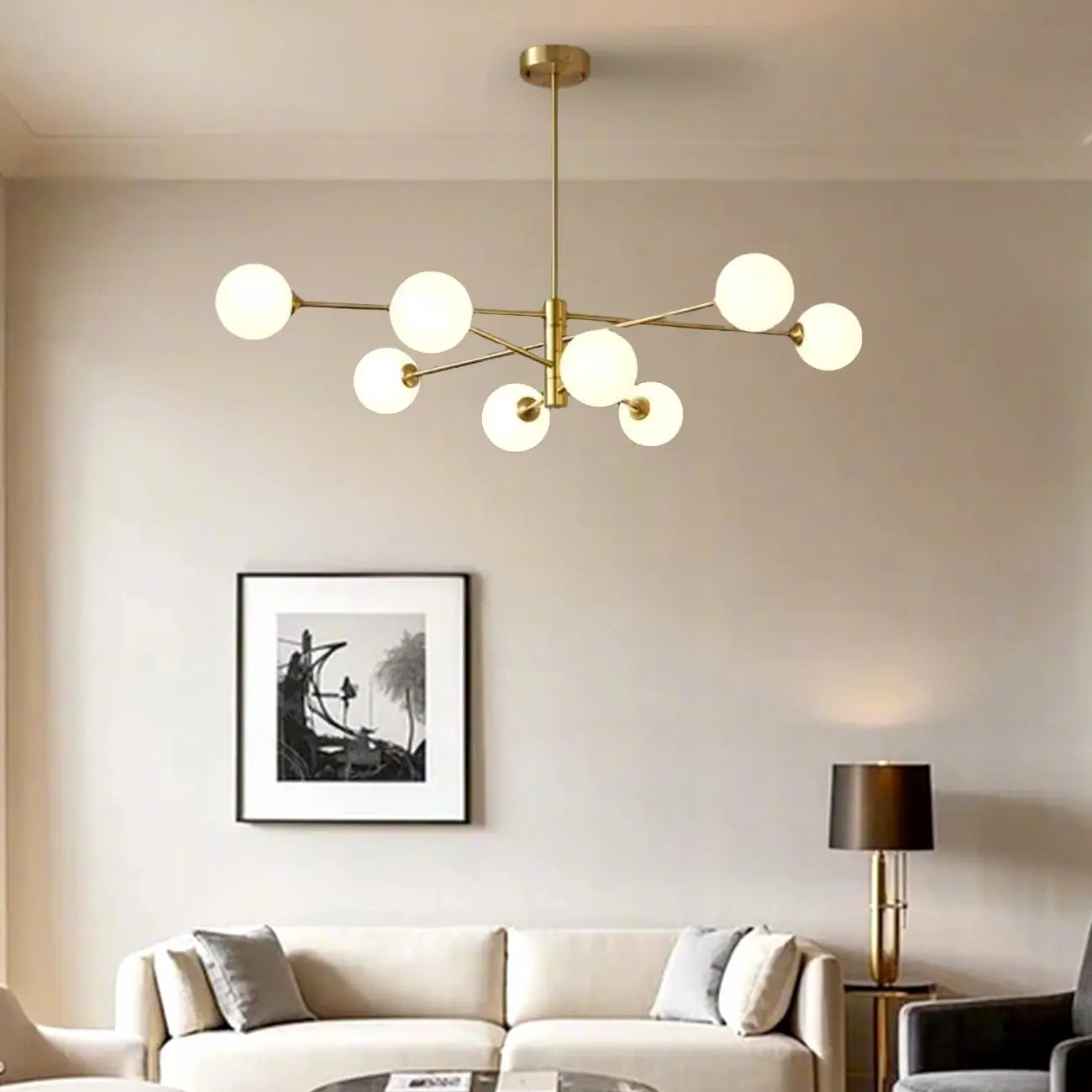 Lustre Sputnik moderne à 8 lumières en verre et globes