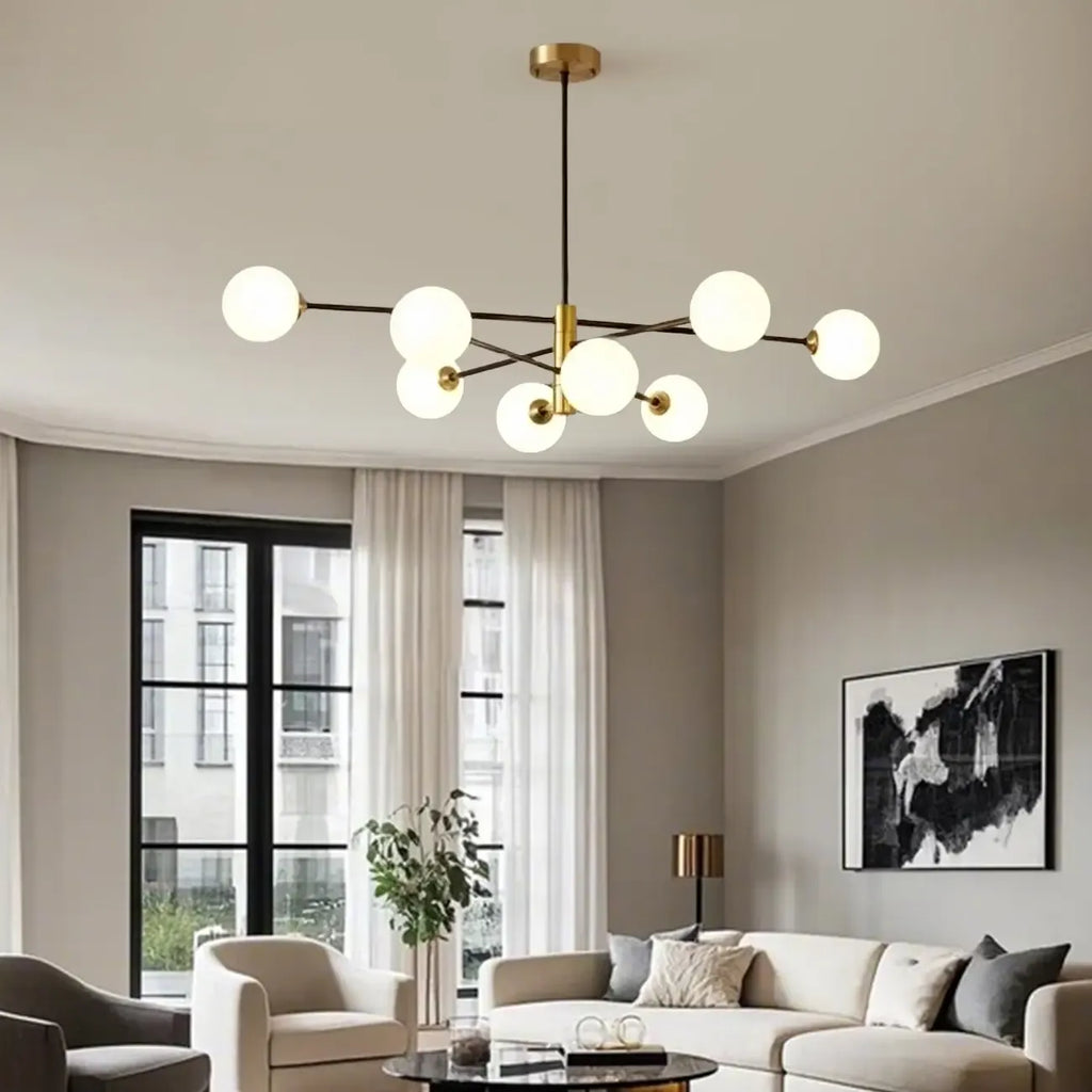Lustre Sputnik moderne à 8 lumières en verre et globes