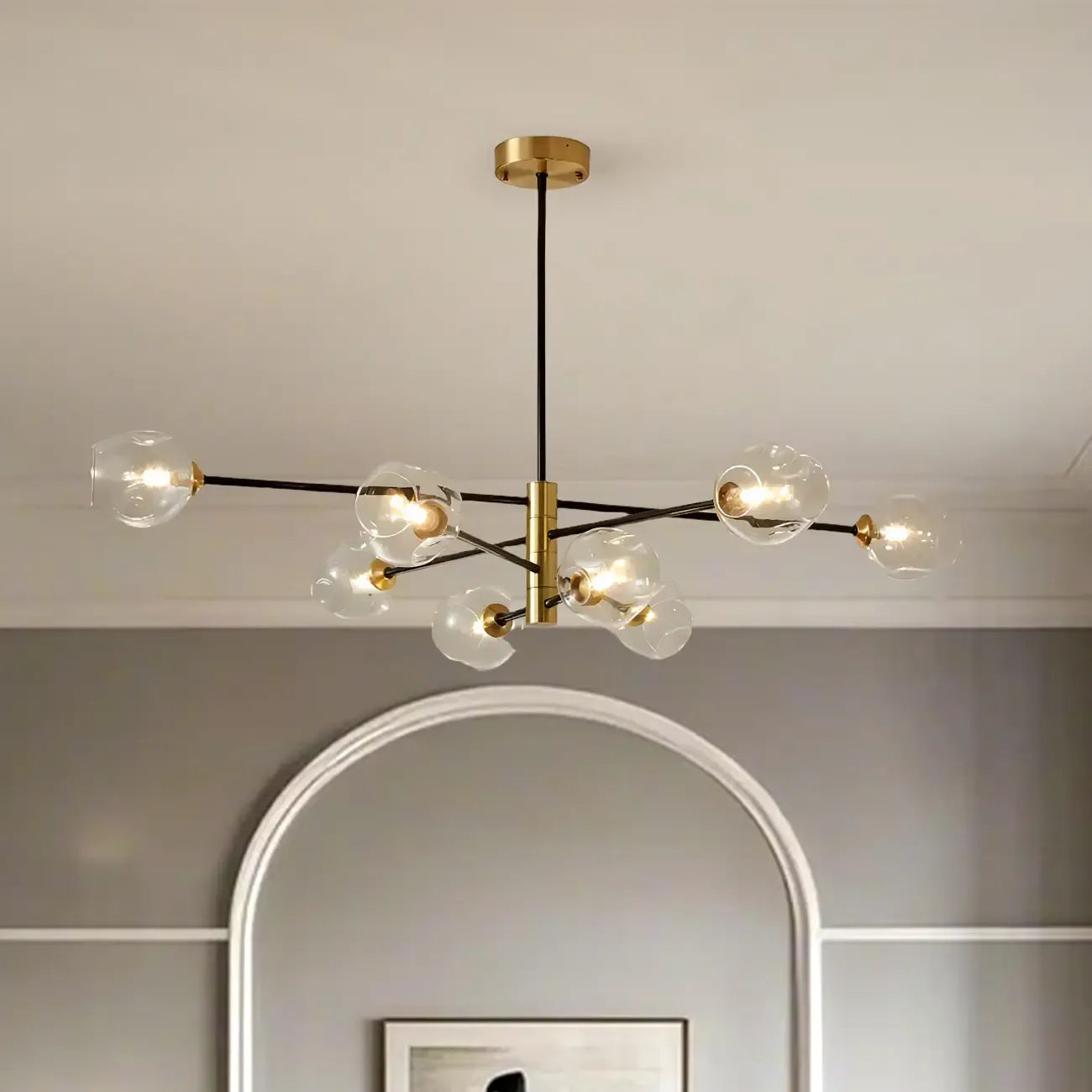 Lustre Sputnik moderne à 8 lumières en verre et globes