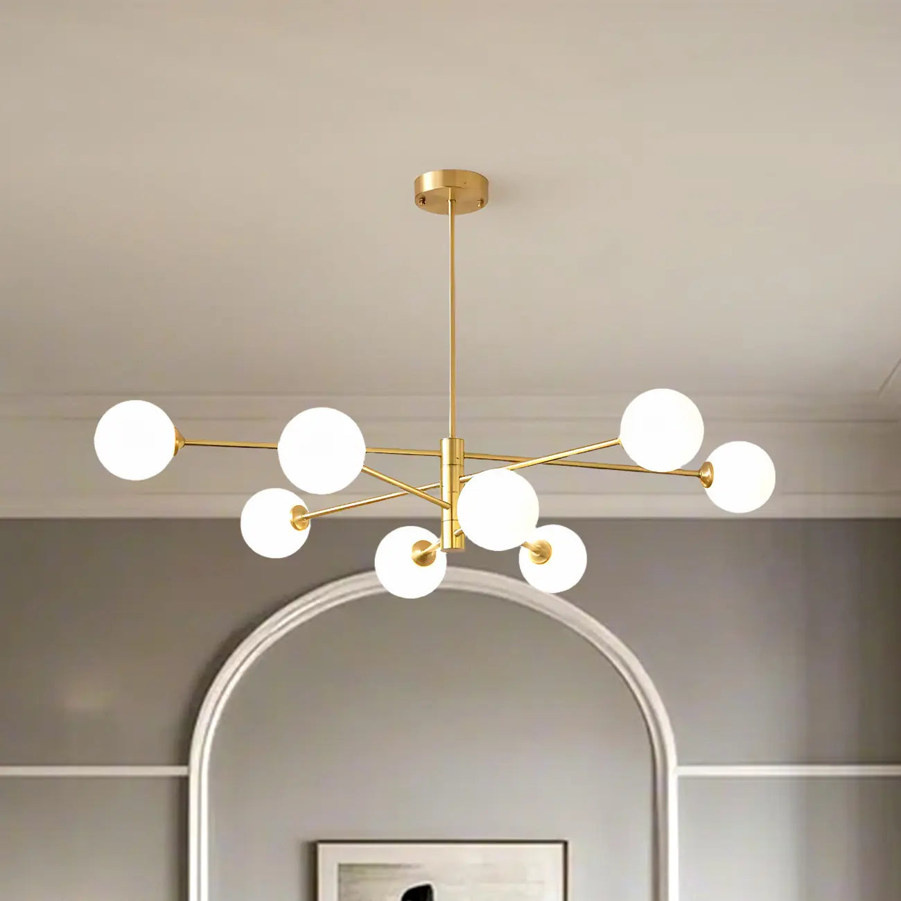 Lustre Sputnik moderne à 8 lumières en verre et globes