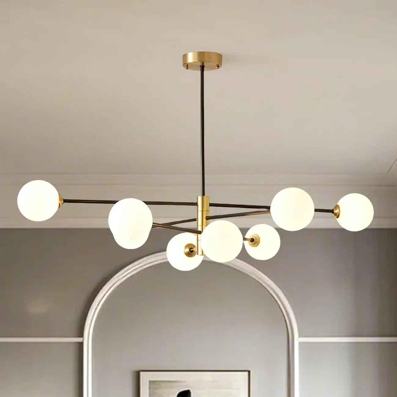 Lustre Sputnik moderne à 8 lumières en verre et globes