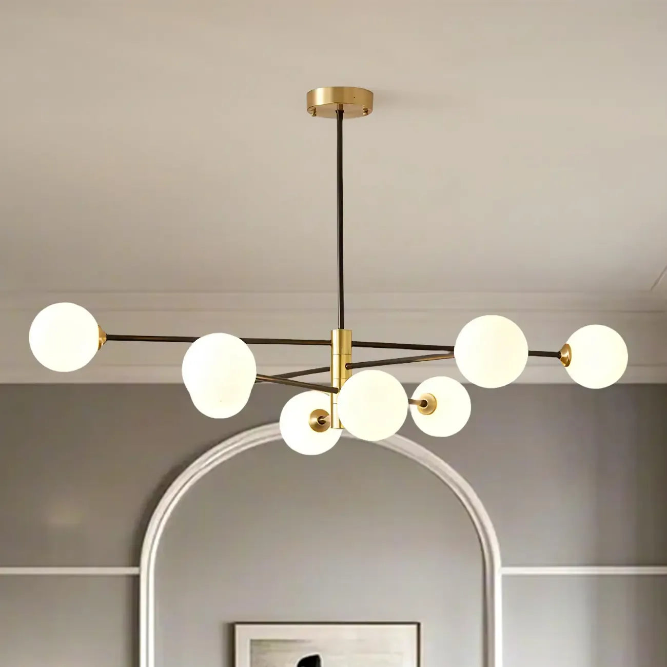 Lustre Sputnik moderne à 8 lumières en verre et globes