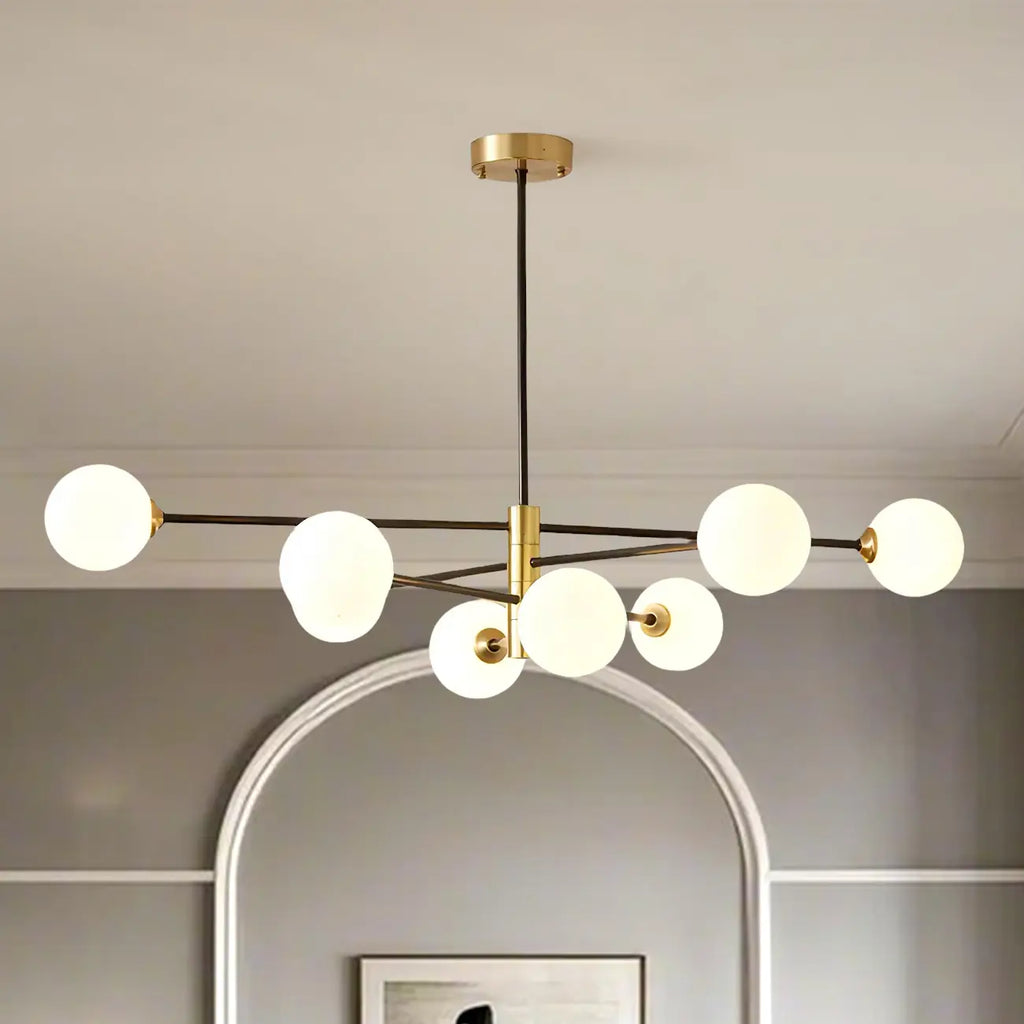 Lustre Sputnik moderne à 8 lumières en verre et globes