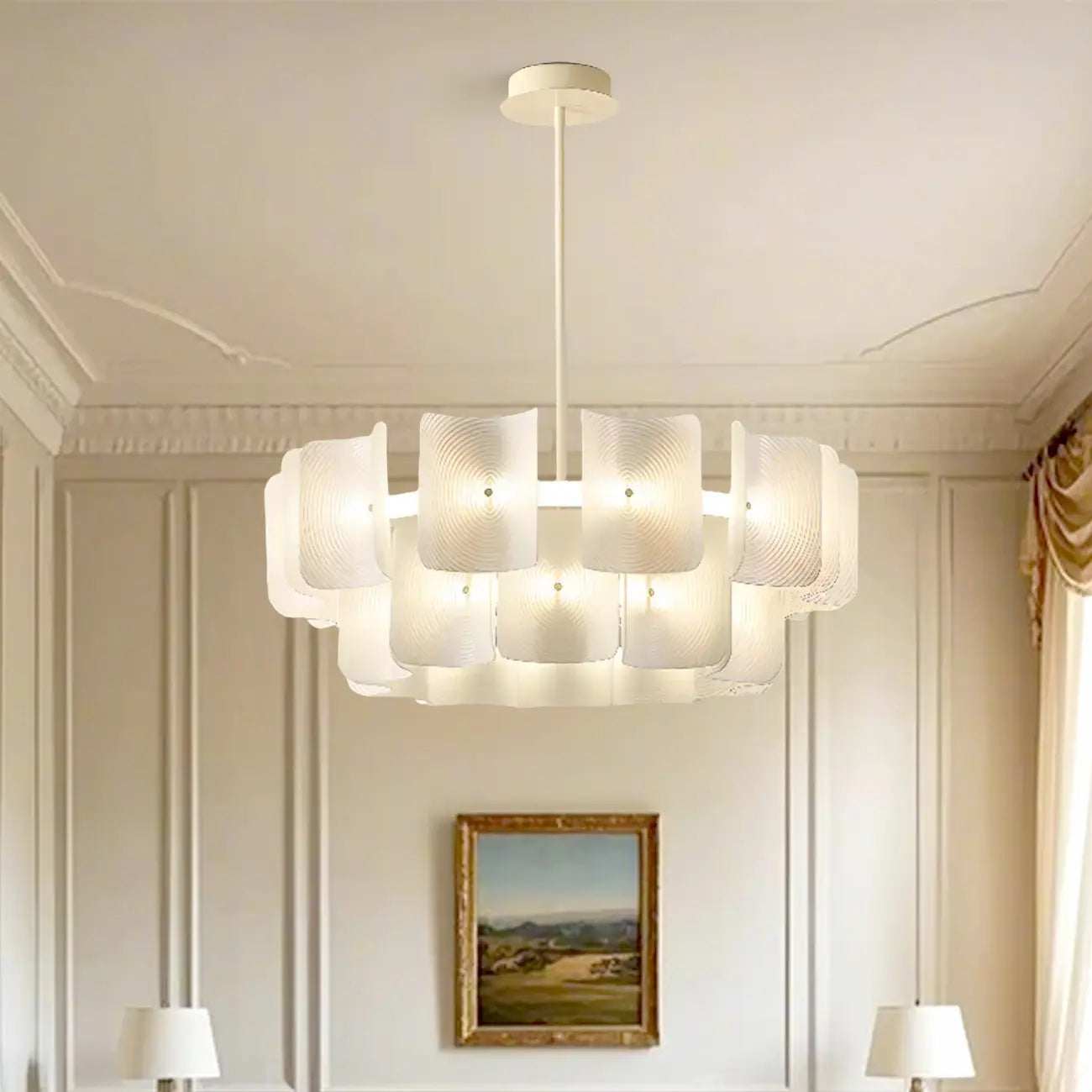Lustre moderne à LED avec lecteur d'empreintes digitales et variateur à trois vitesses