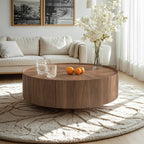 Table basse ronde en bois brun avec plateau et 2 tiroirs