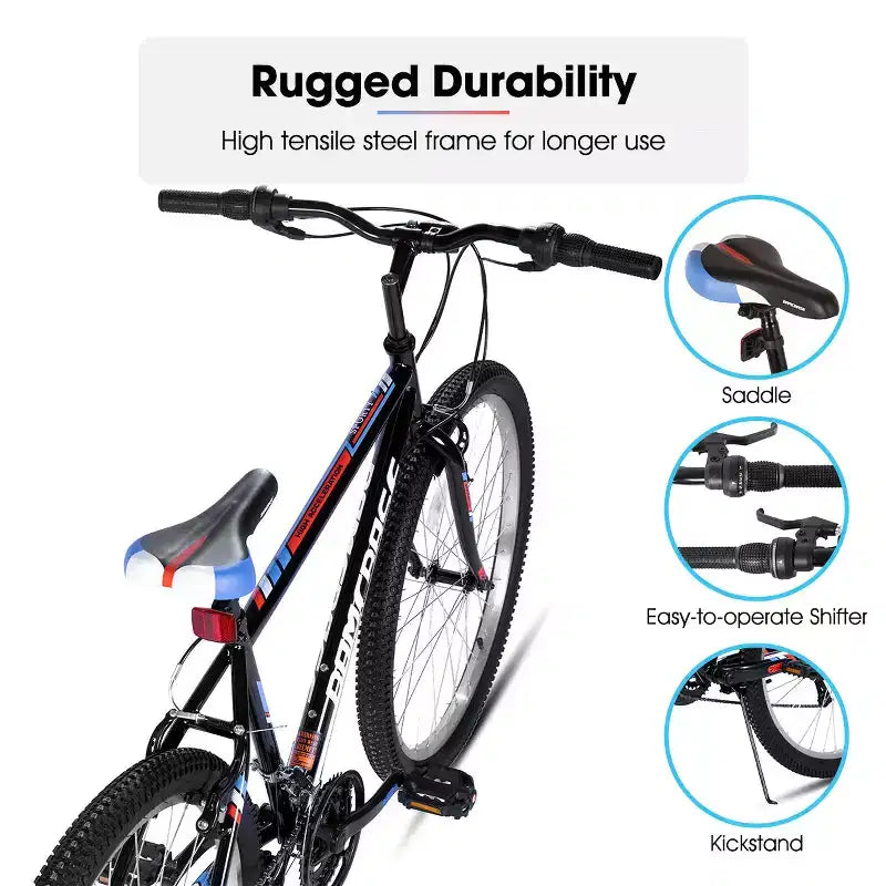 BAMCBASE 24 26 Mountain Bike, 18 velocità, telaio in acciaio ad alto tenore di carbonio, bicicletta MTB sportiva per adulti