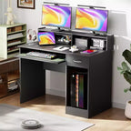 FDW Scrivania per Computer Scrivania da Ufficio Scrivania da Gaming Multifunzionale con Cassetti Vassoio per Tastiera, Nero