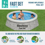 Ensemble de piscine hors-sol Bestway, piscine gonflable ronde de 2,44 m x 61 cm pour jardin extérieur avec une capacité d'eau de 1881 litres et une pompe de filtration de 1249 L/h, lot de 2