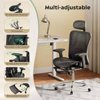 GALAXHERO Sedia da Ufficio Ergonomica in Rete, Sedia da Scrivania Reclinabile con Schienale Alto con Poggiapiedi Estraibile e Supporto Lombare Regolabile, Funzione Basculante, Nero