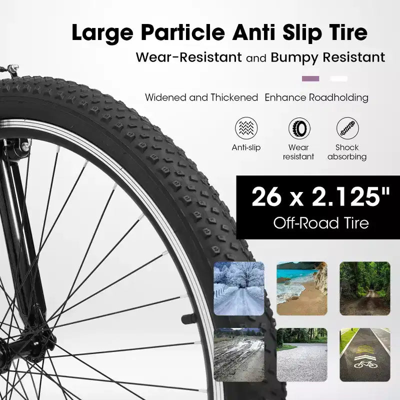 Mountain bike Zeus & Ruta 26 con 21 velocità, sospensione anteriore, freno a V, telaio in acciaio al carbonio, per ragazzi e donne