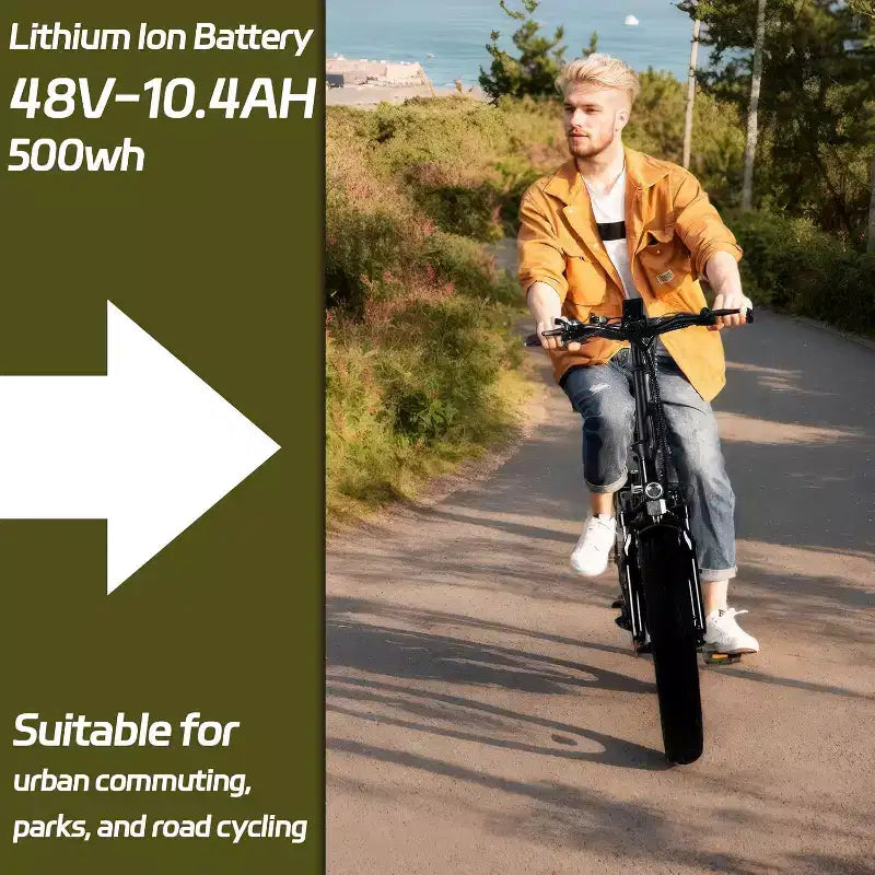 Bicicletta Elettrica per Adulti, Ebike Pieghevole con Pneumatici Fat da 20 x 4.0, Batteria Rimovibile da 500W 48V e Cambio a 7 Velocità Ideale per il Pendolarismo