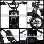 Vélo électrique tout-terrain pour adultes, pneus larges 20 x 4,0, moteur 750W avec batterie amovible 48V 15,6Ah