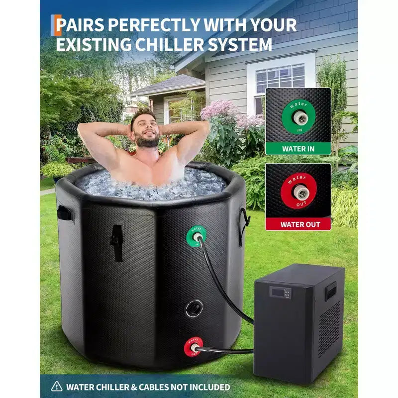 Baignoire de glace de 704 litres pour athlètes, bain froid gonflable – Plongeon froid portable avec couvercle isolant, compatible avec les refroidisseurs d'eau, noir