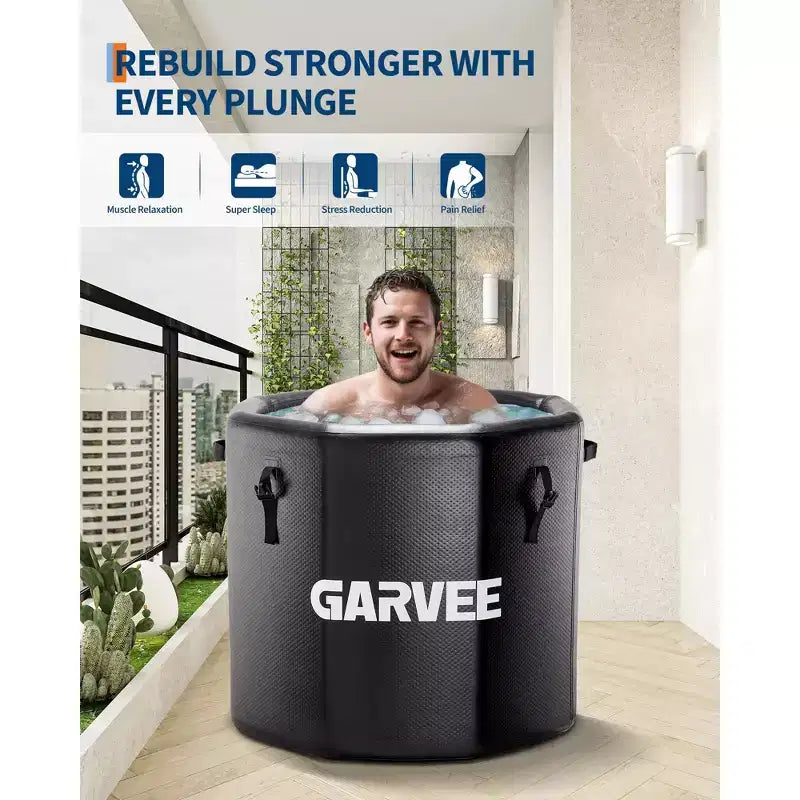 Baignoire de glace de 704 litres pour athlètes, bain froid gonflable – Plongeon froid portable avec couvercle isolant, compatible avec les refroidisseurs d'eau, noir
