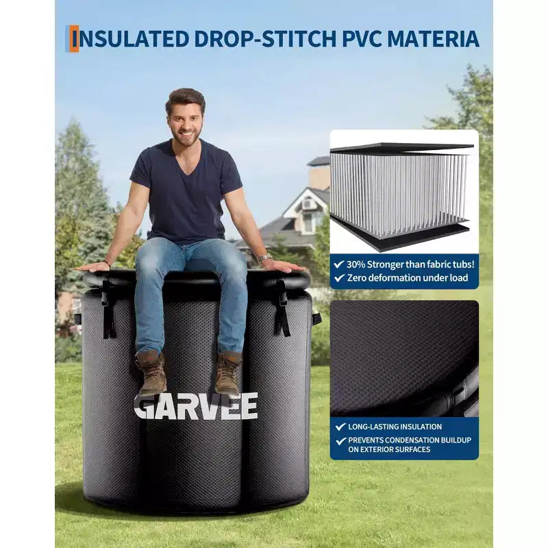 Baignoire de glace de 704 litres pour athlètes, bain froid gonflable – Plongeon froid portable avec couvercle isolant, compatible avec les refroidisseurs d'eau, noir
