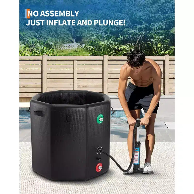 Baignoire de glace de 704 litres pour athlètes, bain froid gonflable – Plongeon froid portable avec couvercle isolant, compatible avec les refroidisseurs d'eau, noir
