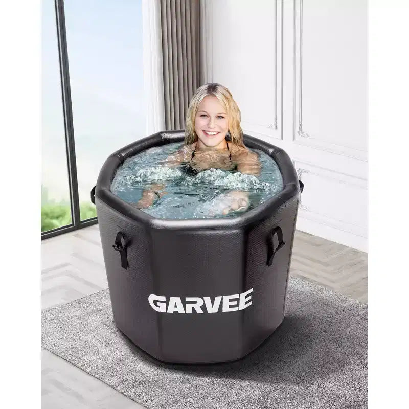 Baignoire de glace de 704 litres pour athlètes, bain froid gonflable – Plongeon froid portable avec couvercle isolant, compatible avec les refroidisseurs d'eau, noir