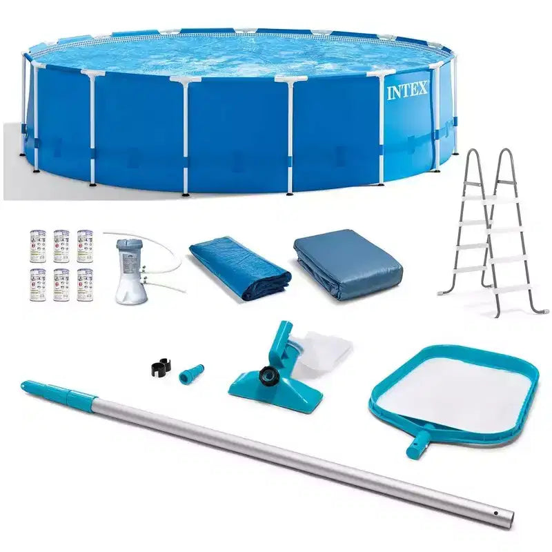 Intex 15' X 48 Metal Frame Round Above Ground Pool Set 6-pack Filters with Maintenance Kit
