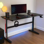 BestMassage Bureau d'ordinateur de 47 pouces, bureau de gaming, bureau d'écriture, bureau en T, bureau de PC avec porte-gobelet intégré, Rouge