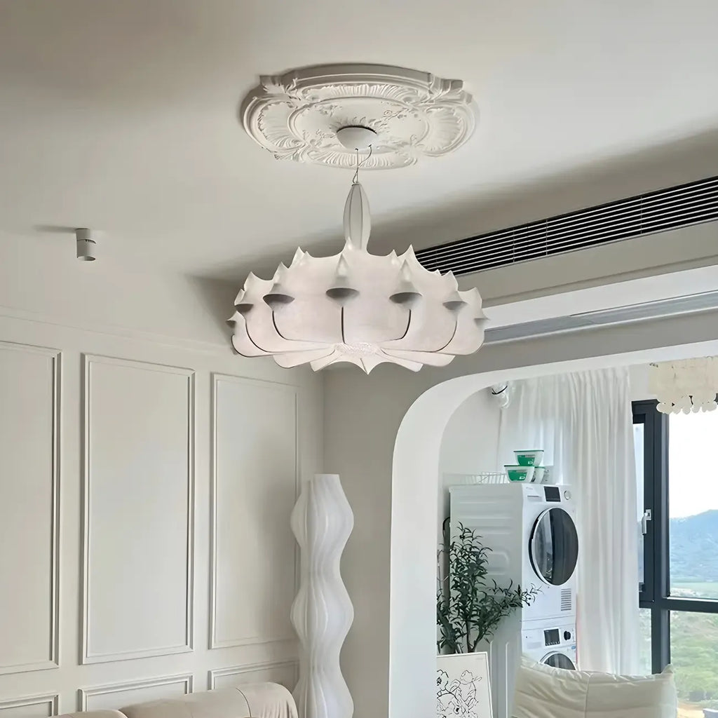 Lustre tambour moderne blanc en forme de fleur, hauteur réglable