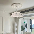 Lustre tambour moderne blanc en forme de fleur, hauteur réglable