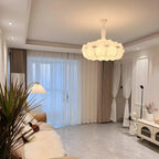 Lustre tambour moderne blanc en forme de fleur, hauteur réglable
