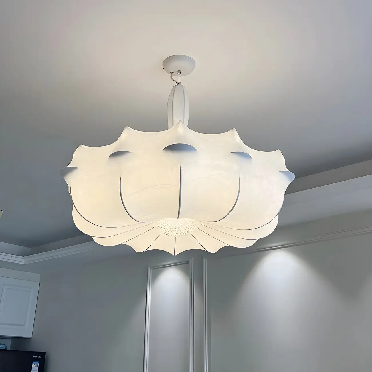 Lustre tambour moderne blanc en forme de fleur, hauteur réglable