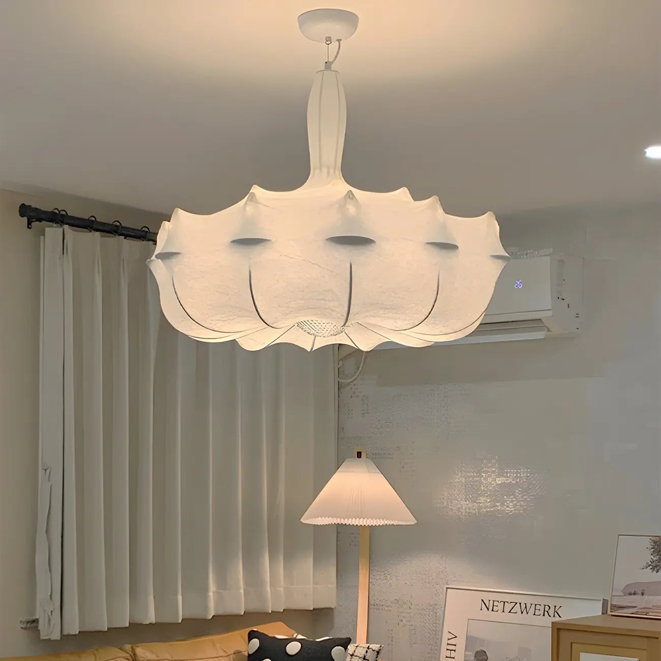 Lustre tambour moderne blanc en forme de fleur, hauteur réglable